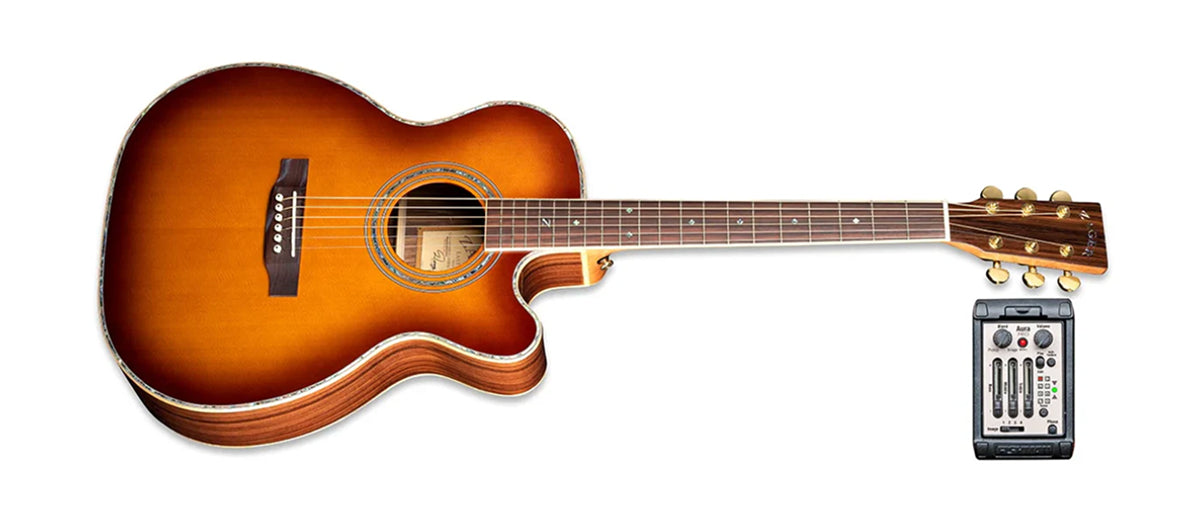 ZAD900CE Solid Spruce/Rosewood Acoustic Electric AURA Smaller “OM” Size Tobacco Sunburst