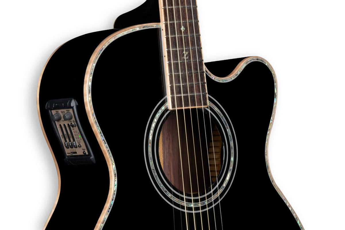 ZAD900CE Solid Spruce/Rosewood Acoustic Electric AURA Smaller "OM" Size Limited Edition Black Lacquer