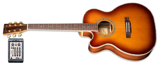ZAD900CE Left Handed Solid Spruce/Rosewood Acoustic Electric AURA Smaller "OM" Size Tobacco Sunburst