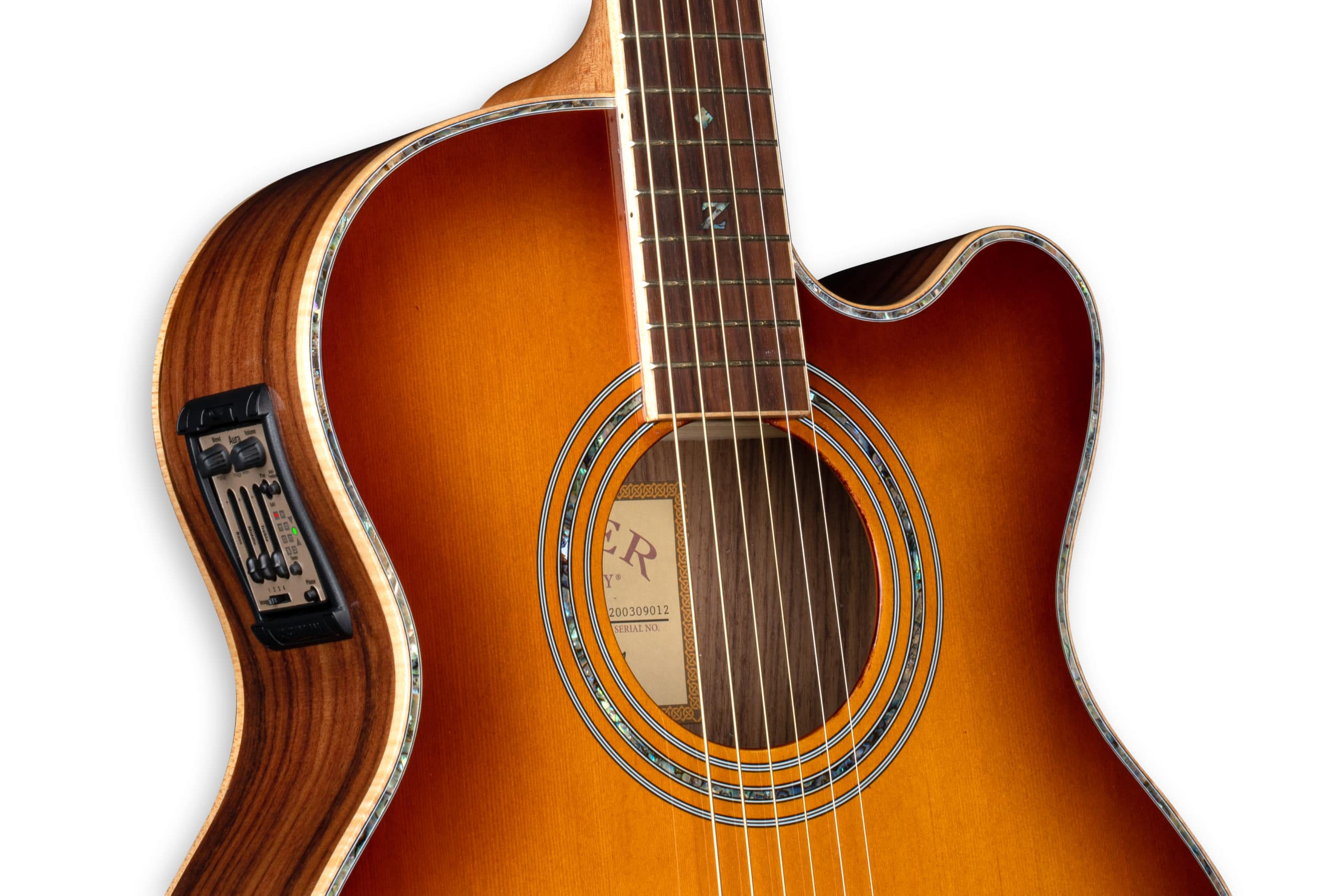 ZAD900CE Solid Spruce/Rosewood Acoustic Electric AURA Smaller “OM” Size Tobacco Sunburst
