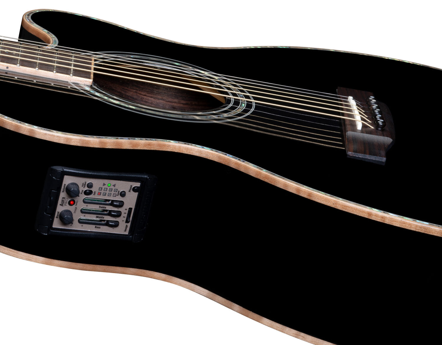 ZAD900CE Solid Spruce/Rosewood Acoustic Electric AURA Smaller "OM" Size Limited Edition Black Lacquer