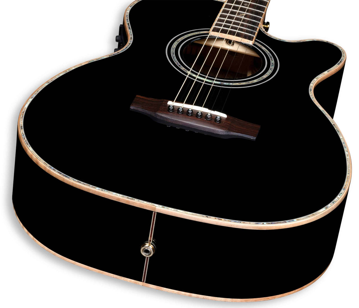 ZAD900CE Solid Spruce/Rosewood Acoustic Electric AURA Smaller "OM" Size Limited Edition Black Lacquer