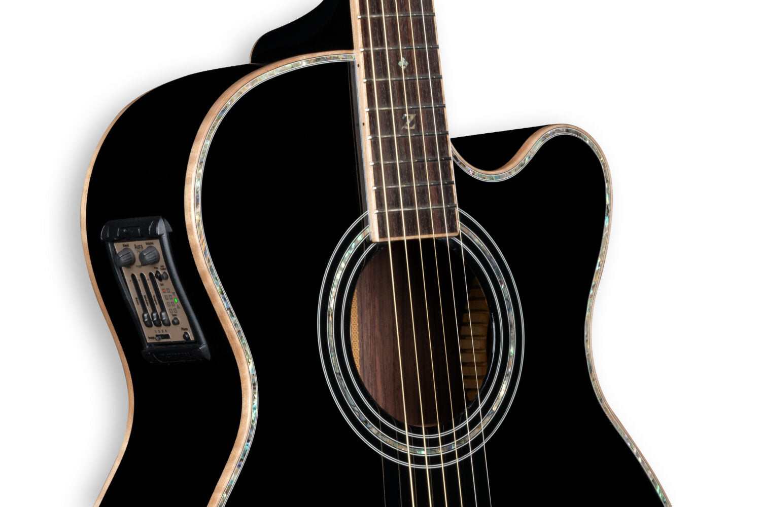 ZAD900CE Solid Spruce/Rosewood Acoustic Electric AURA Smaller "OM" Size Limited Edition Black Lacquer