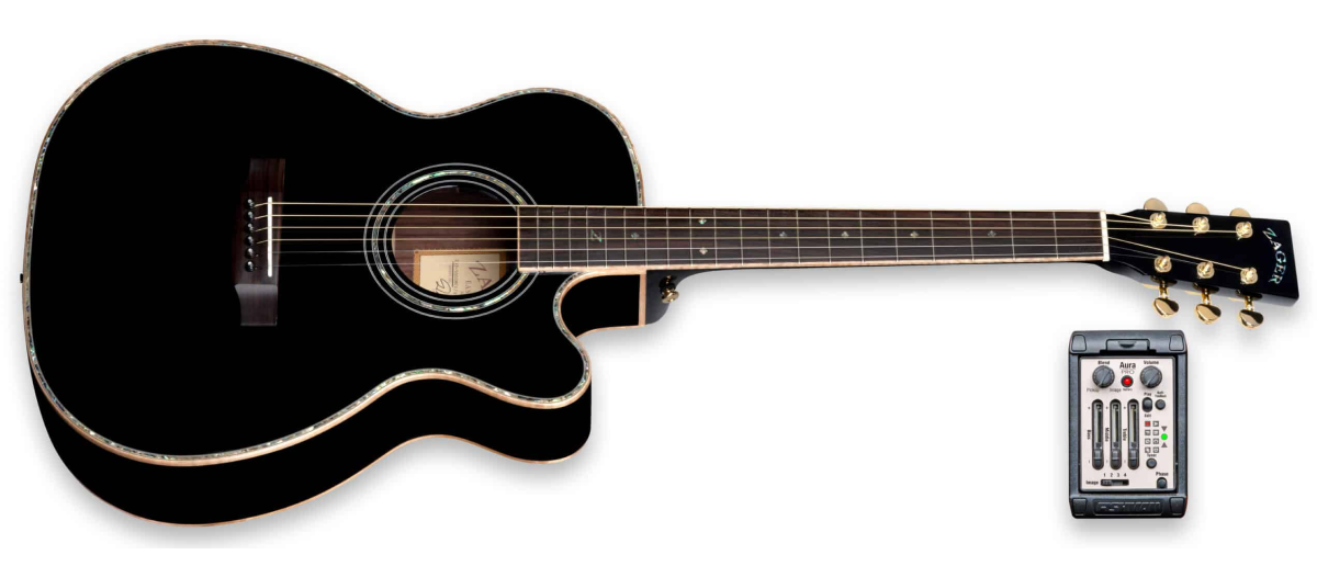 ZAD900CE Solid Spruce/Rosewood Acoustic Electric AURA Smaller “OM” Size Limited Edition Black Lacquer